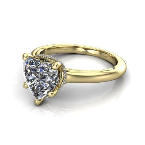 Jocelyn heart hidden halo engagement ring in 14K Yellow Gold, three-quarter perspective showing the heart center diamond above a polished band