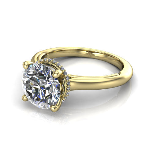 Jocelyn round hidden halo engagement ring in 14K Yellow Gold, three-quarter perspective showing the round center diamond above a polished band