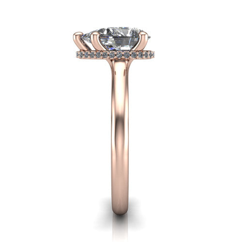 Jocelyn pear hidden halo engagement ring in 14K Rose Gold, side profile showing the hidden halo beneath the basket