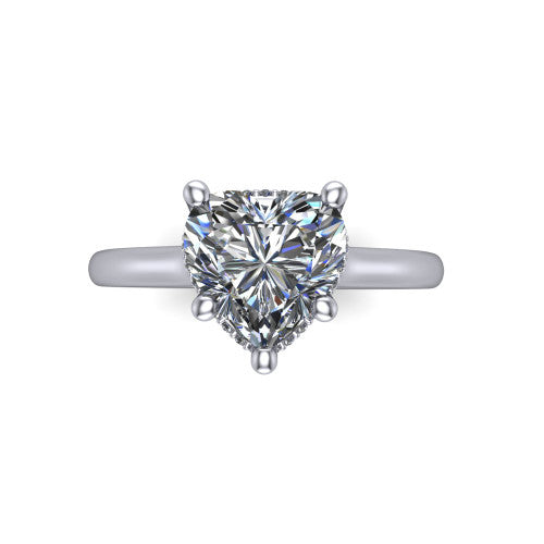 Jocelyn heart hidden halo engagement ring in 14K White Gold, top-down view showing the four-prong heart center diamond