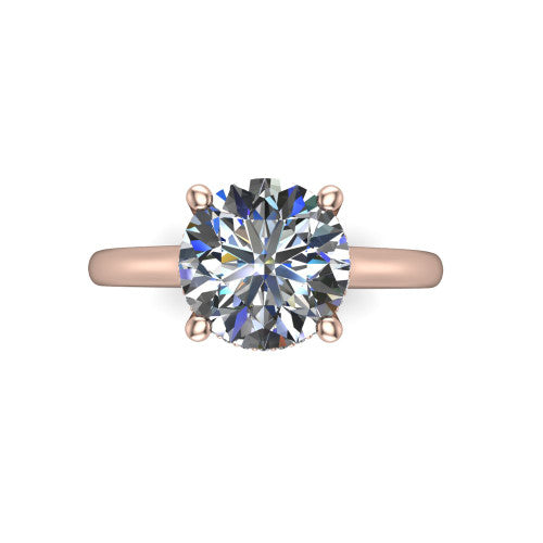 Jocelyn round hidden halo engagement ring in 18K Rose Gold, top-down view showing the four-prong round center diamond