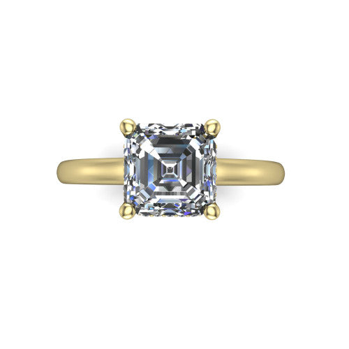 Jocelyn square emerald hidden halo engagement ring in 18K Yellow Gold, top-down view showing the four-prong square emerald center diamond