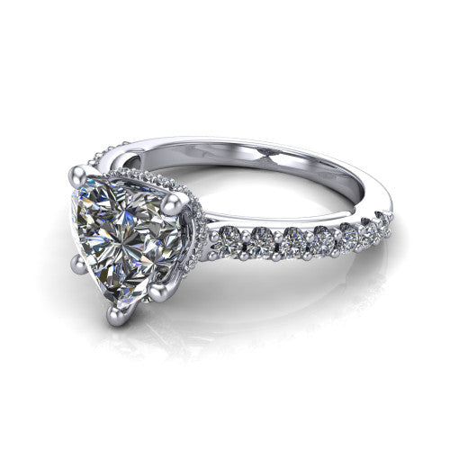 Nadia heart hidden halo engagement ring in 14K White Gold, three-quarter perspective showing the brilliant heart-shaped center diamond with a hidden pave halo beneath the center stone on a pave eternity band