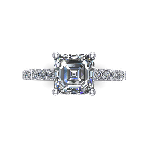 Nadia square emerald hidden halo engagement ring in Platinum, top-down view showing the step-cut square emerald center diamond with the hidden pave halo peeking from beneath