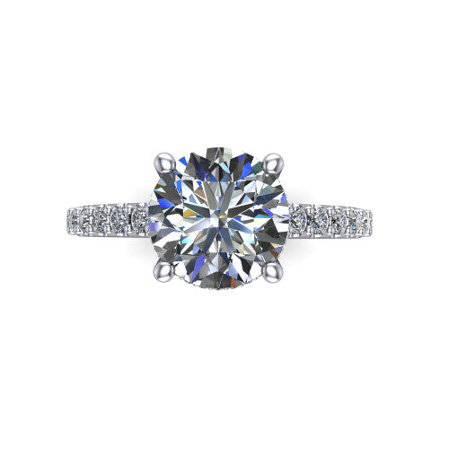 Nadia round hidden halo engagement ring in 14K White Gold, top-down view showing the brilliant round center diamond with the hidden pave halo peeking from beneath