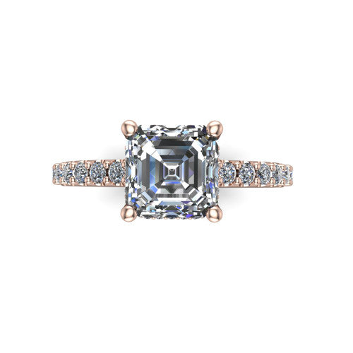 Nadia square emerald hidden halo engagement ring in 14K Rose Gold, top-down view showing the step-cut square emerald center diamond with the hidden pave halo peeking from beneath
