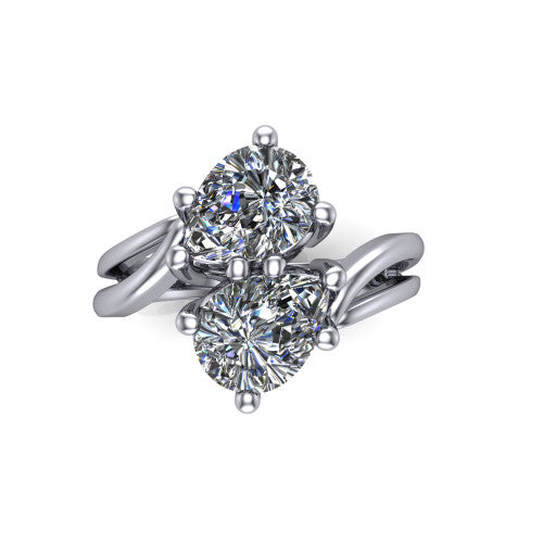 Lexi pear three stone engagement ring in 14K White Gold, top-down view showing two brilliant pear-cut diamonds set diagonally in a toi et moi bypass arrangement