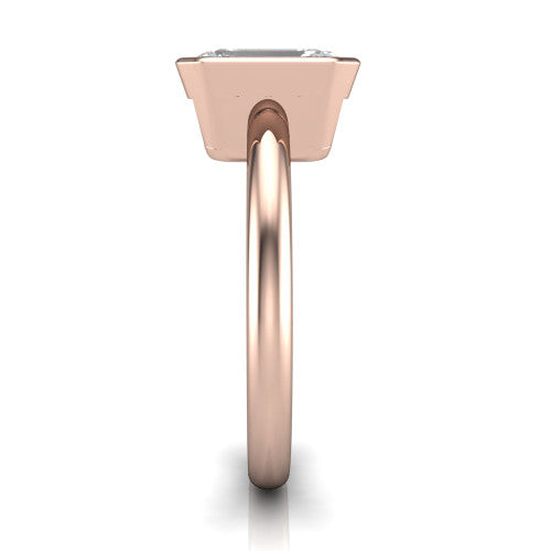 Lauren emerald bezel solitaire engagement ring in 18K Rose Gold, side profile showing the bezel setting and comfort-fit band