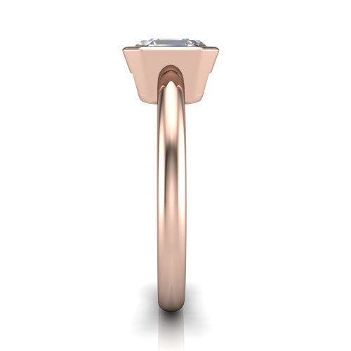 Lauren square emerald bezel solitaire engagement ring in 14K Rose Gold, side profile showing the bezel setting and comfort-fit band