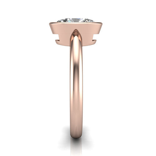 Lauren oval bezel solitaire engagement ring in 14K Rose Gold, side profile showing the bezel setting and comfort-fit band
