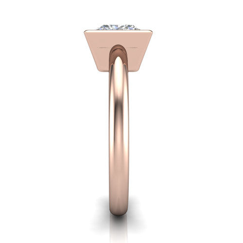 Lauren princess bezel solitaire engagement ring in 14K Rose Gold, side profile showing the bezel setting and comfort-fit band
