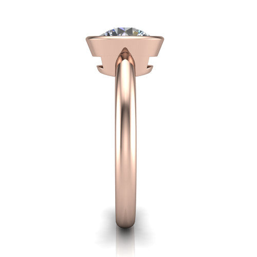 Lauren round bezel solitaire engagement ring in 14K Rose Gold, side profile showing the bezel setting and comfort-fit band