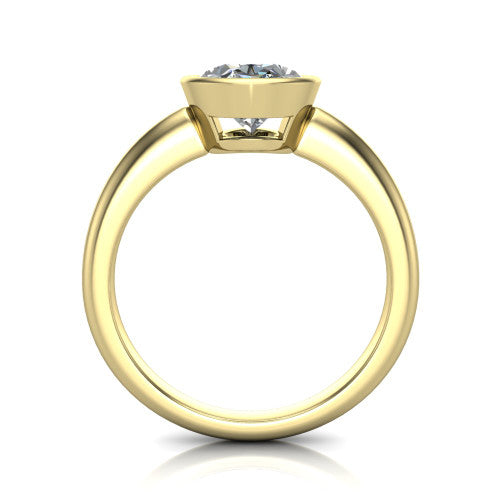 Lauren oval bezel solitaire engagement ring in 14K Yellow Gold, through-finger front profile showing the bezel and polished band