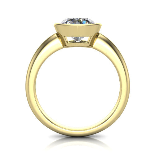 Lauren round bezel solitaire engagement ring in 14K Yellow Gold, through-finger front profile showing the bezel and polished band