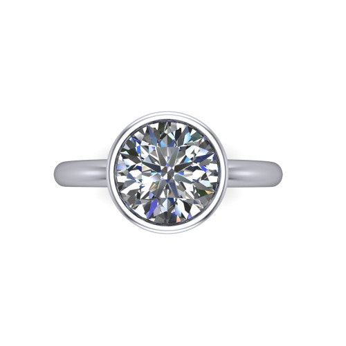 Lauren round bezel solitaire engagement ring in Platinum, top-down view showing the round center diamond in a full metal bezel