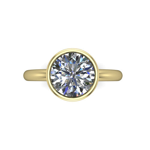 Lauren round bezel solitaire engagement ring in 14K Yellow Gold, top-down view showing the round center diamond in a full metal bezel