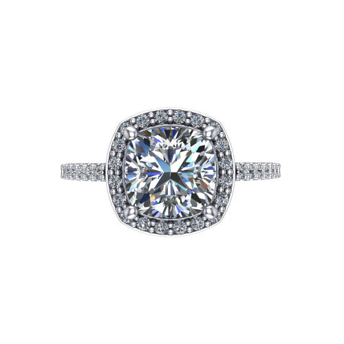 Oaklyn cushion halo engagement ring in 14K White Gold, top-down view showing the brilliant cushion-cut center diamond framed by a pave diamond halo