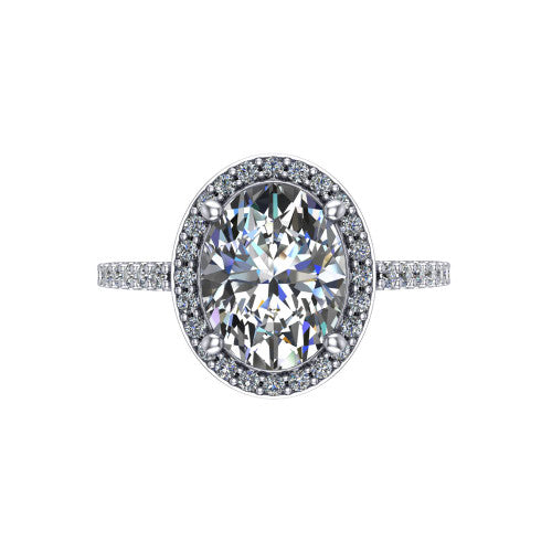 Oaklyn oval halo engagement ring in 18K White Gold, top-down view showing the brilliant oval center diamond framed by a pave diamond halo
