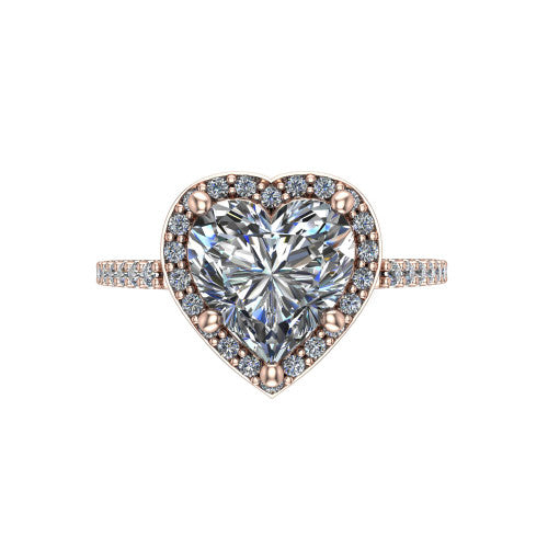 Oaklyn heart halo engagement ring in 18K Rose Gold, top-down view showing the brilliant heart-shaped center diamond framed by a pave diamond halo