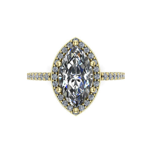 Oaklyn marquise halo engagement ring in 14K Yellow Gold, top-down view showing the brilliant marquise center diamond framed by a pave diamond halo