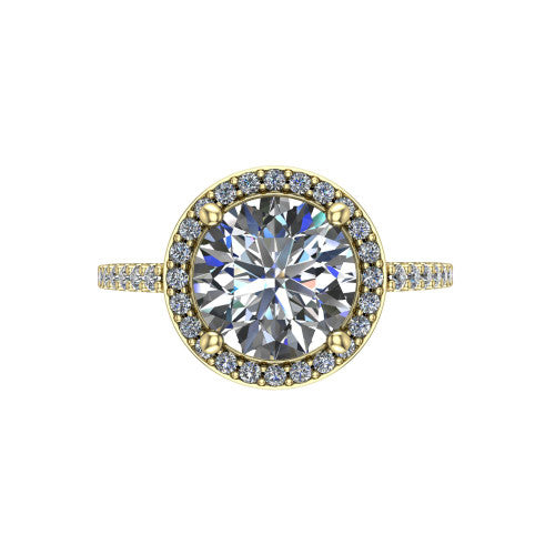 Oaklyn round halo engagement ring in 14K Yellow Gold, top-down view showing the brilliant round center diamond framed by a pave diamond halo