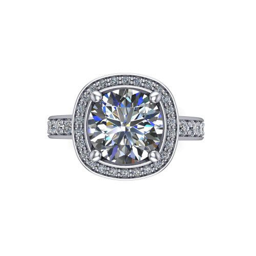 Winter round halo engagement ring in 14K White Gold, top-down view showing the brilliant round center diamond framed by a pave diamond halo