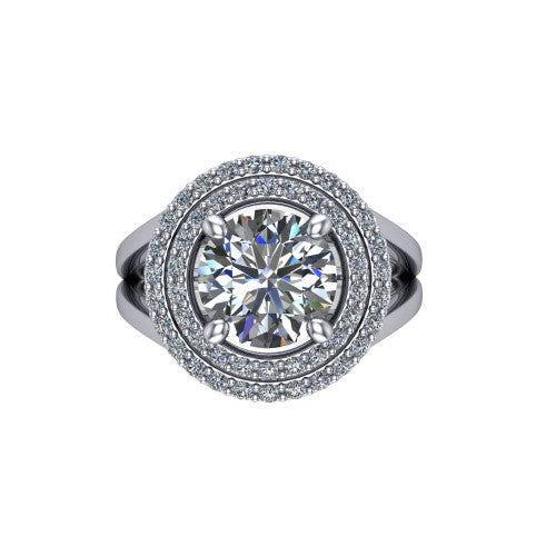 Danna round double halo engagement ring in 18K White Gold, top-down view showing the round center diamond framed by two pave halos