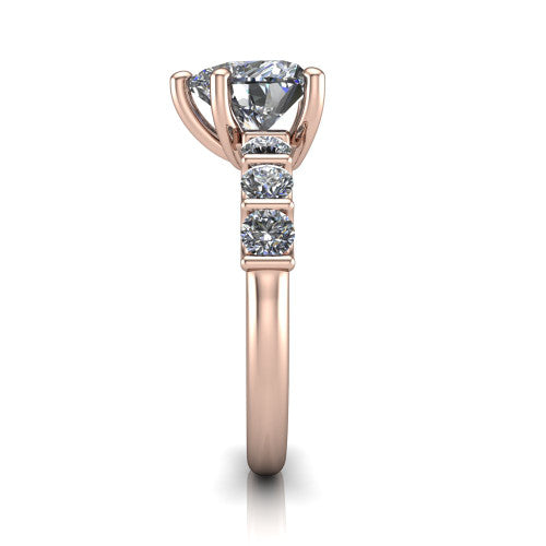 Liora heart solitaire engagement ring in 18K Rose Gold, side profile showing the side accents and polished band