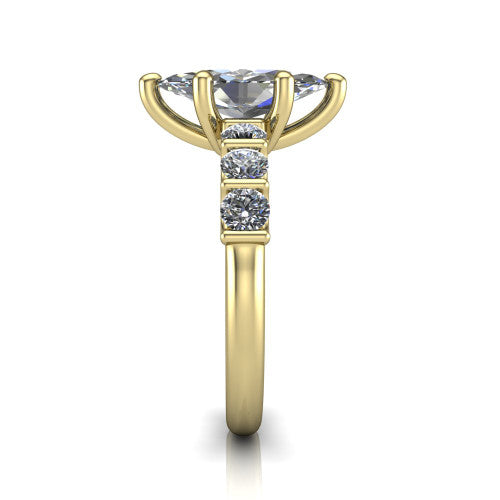 Liora marquise solitaire engagement ring in 18K Yellow Gold, side profile showing the side accents and polished band