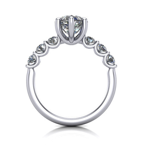 Liora heart solitaire engagement ring in Platinum, through-finger front profile showing the graduated side stones and open basket