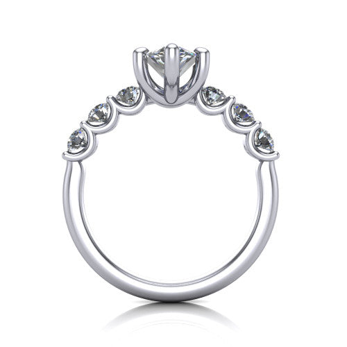 Liora marquise solitaire engagement ring in 18K White Gold, through-finger front profile showing the graduated side stones and open basket