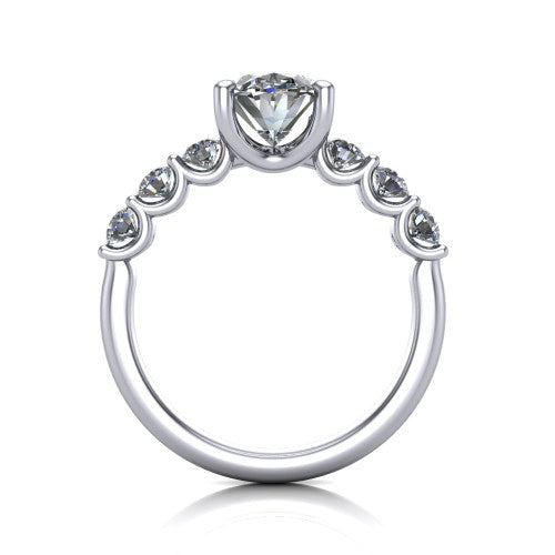 Liora oval solitaire engagement ring in 14K White Gold, through-finger front profile showing the graduated side stones and open basket