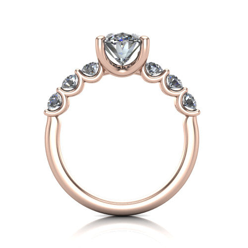 Liora oval solitaire engagement ring in 18K Rose Gold, through-finger front profile showing the graduated side stones and open basket