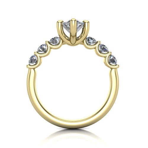 Liora marquise solitaire engagement ring in 14K Yellow Gold, through-finger front profile showing the graduated side stones and open basket