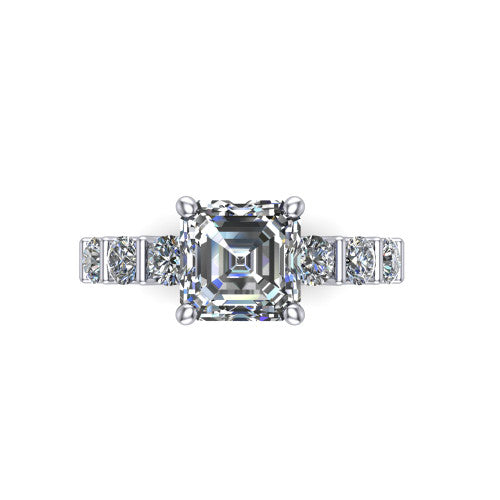 Liora square emerald solitaire engagement ring in 14K White Gold, top-down view showing the square emerald center diamond and bar-set side accents