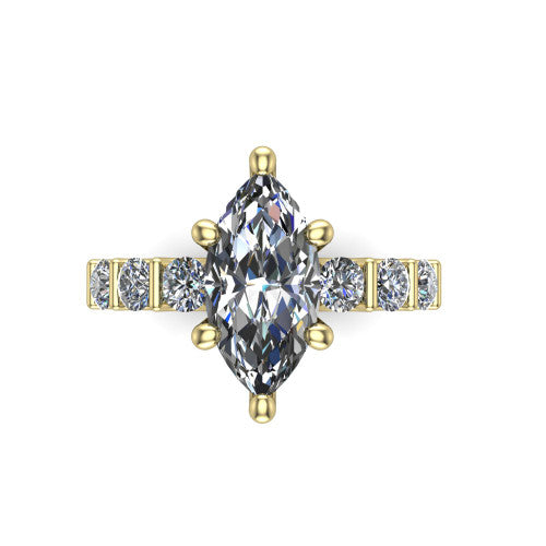 Liora marquise solitaire engagement ring in 14K Yellow Gold, top-down view showing the marquise center diamond and bar-set side accents