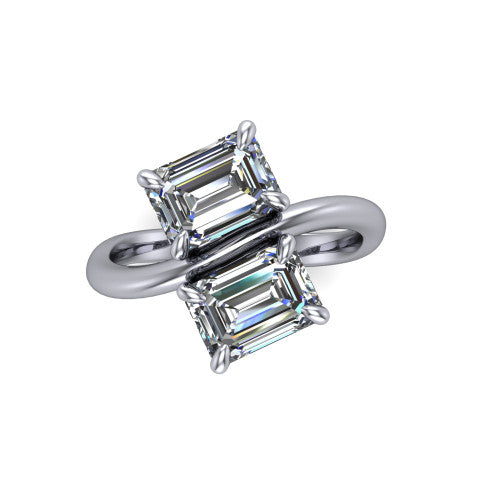 Thalia Emerald Shape Classic Engagement Ring in 18K White Gold