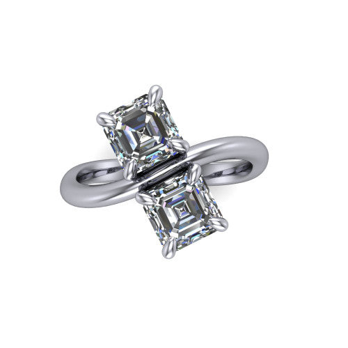 Thalia Square Emerald Shape Classic Engagement Ring in Platinum