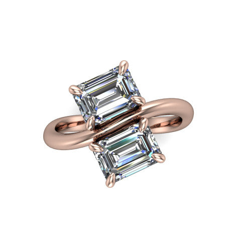 Thalia Emerald Shape Classic Engagement Ring in 18K Rose Gold