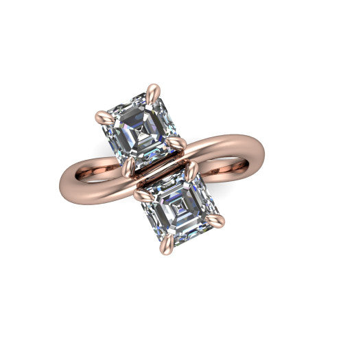 Thalia Square Emerald Shape Classic Engagement Ring in 18K Rose Gold