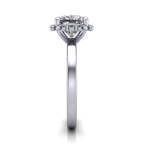 Mckenna cushion-cut halo engagement ring in 14K White Gold, side profile showing the halo and smooth polished band