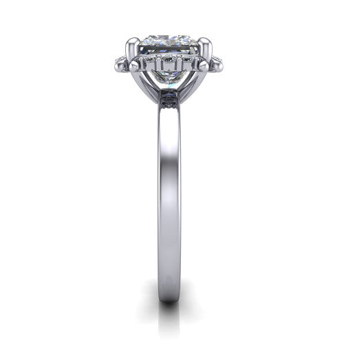 Mckenna princess-cut halo engagement ring in 14K White Gold, side profile showing the halo and smooth polished band