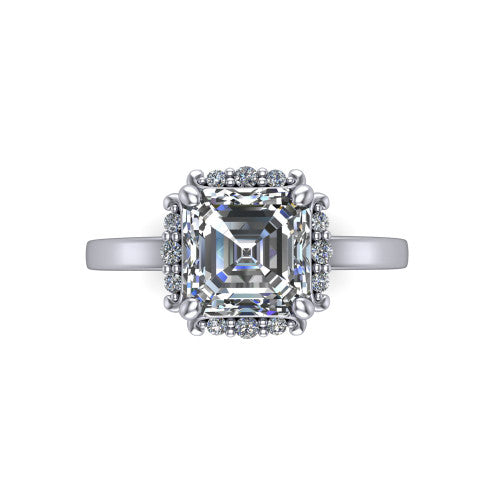 Mckenna square emerald-cut halo engagement ring in 14K White Gold, top-down view showing the square emerald-cut center diamond framed by the diamond halo