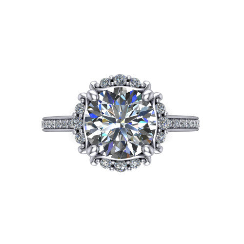 Haven round halo engagement ring in 14K White Gold, top-down view showing the round center diamond framed by the pavé halo