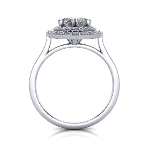 Gwendolyn marquise halo engagement ring in 14K White Gold, through-finger front profile showing the double halo head and open cathedral under-gallery