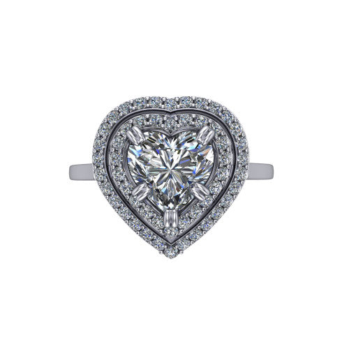 Gwendolyn heart halo engagement ring in 18K White Gold, top-down view showing the brilliant heart-shaped center diamond framed by two concentric pave diamond halos