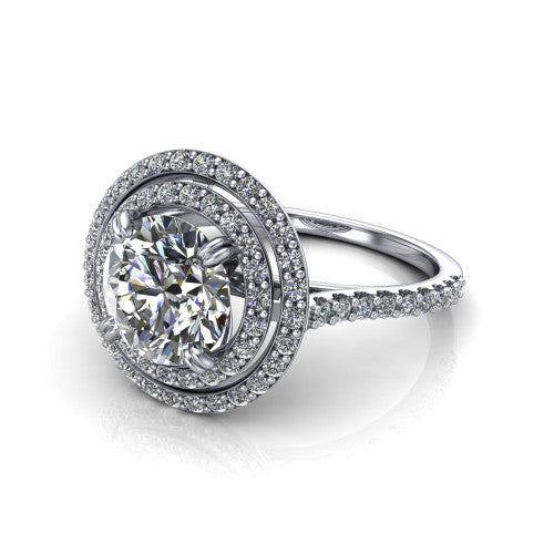 Trinity Round Shape Halo Engagement Ring in Platinum