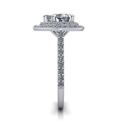 Trinity Heart Shape Halo Engagement Ring in 18K White Gold