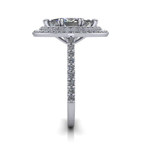 Trinity Marquise Shape Halo Engagement Ring in Platinum