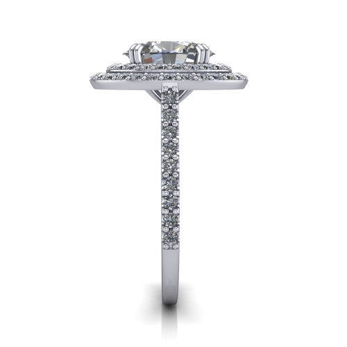 Trinity Oval Shape Halo Engagement Ring in 14K White Gold